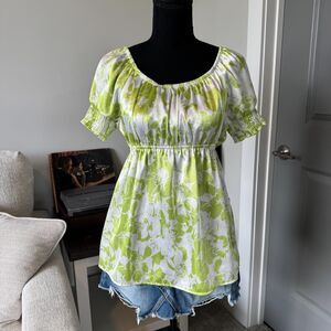 Rare Vintage Rampage Blouse \ Y2K Rampage Lime Green & White Silky Babydoll Top